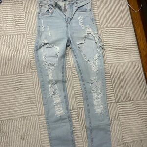 PrettyLittleThing Light Blue Distressed Skinny Jeans